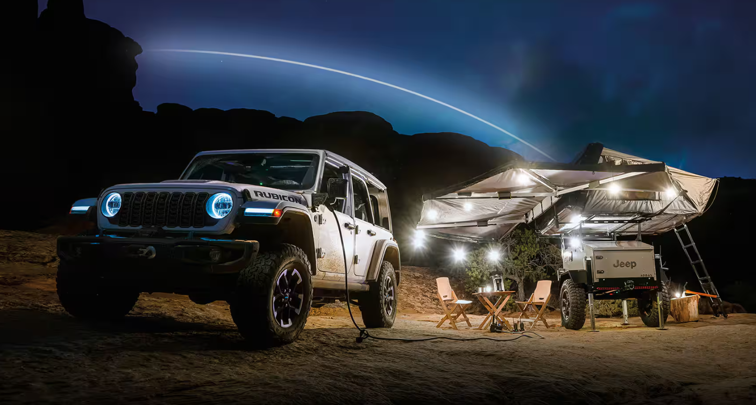 Jeep Wrangler 4xe powering light and chair set up